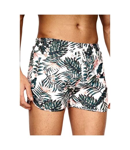 Crosshatch Mens Rainforest Swim Shorts (Off White/Floral)