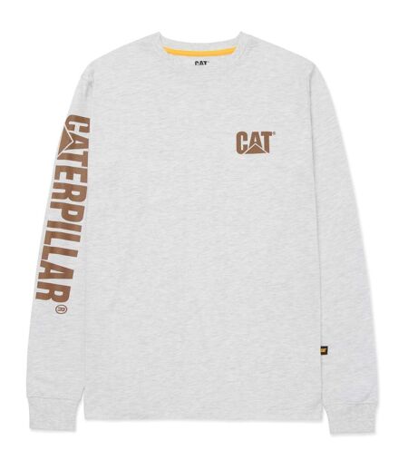 Caterpillar Mens Trademark Banner Long-Sleeved T-Shirt (Cream Heather) - UTFS10776