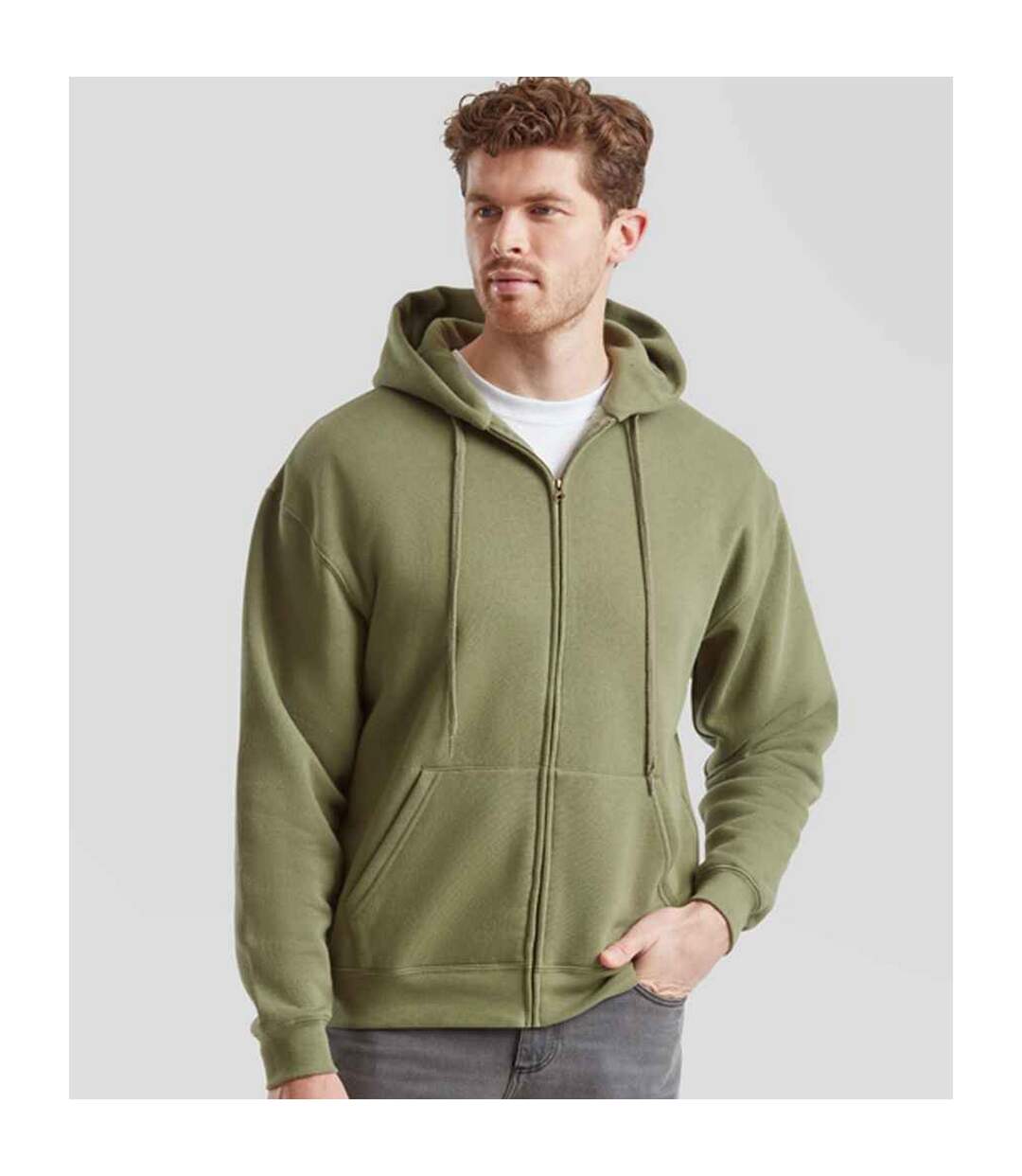 Unisex adult premium full zip hoodie classic olive Fruit of the Loom-4