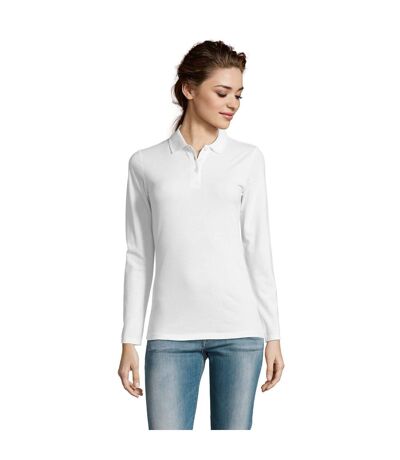 SOLS Womens/Ladies Perfect Long Sleeve Pique Polo Shirt (White) - UTPC2908