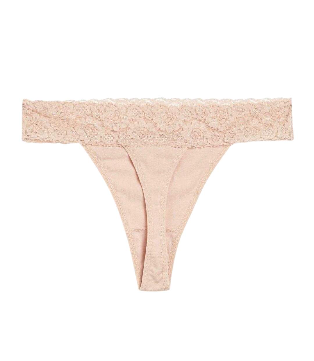 Pack Of 5  Womens/ladies Lace Trim Cotton Thong  Black White Nude Be You-3