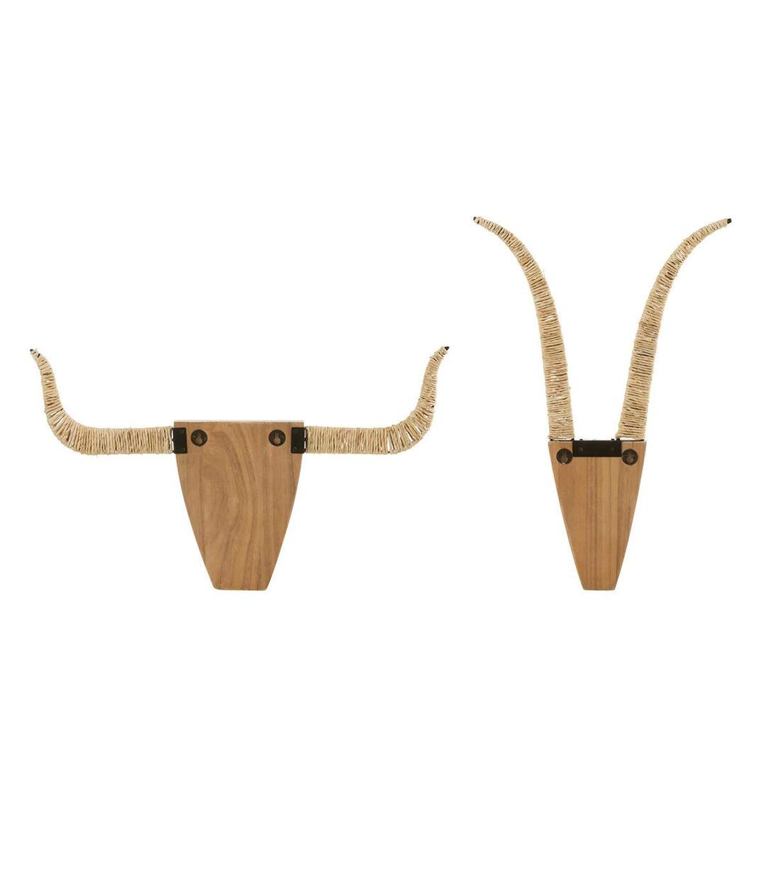 Lot de 2 Décorations Murales en Bois Taureaux 65cm Blanc-2