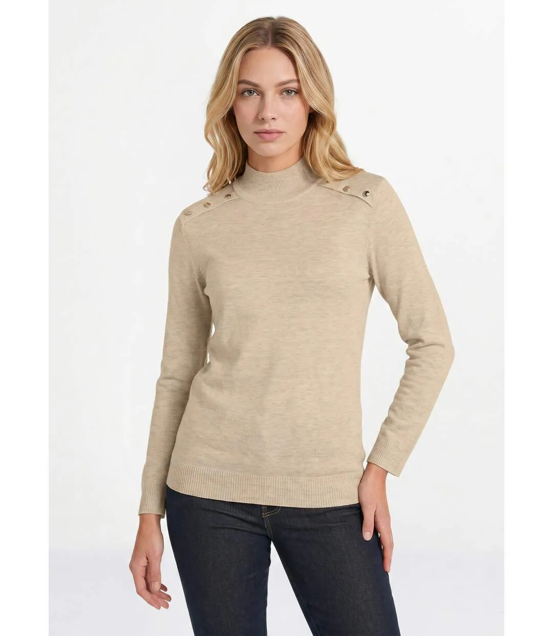 Pull fin col montant jersey uni avec laine mérinos-1
