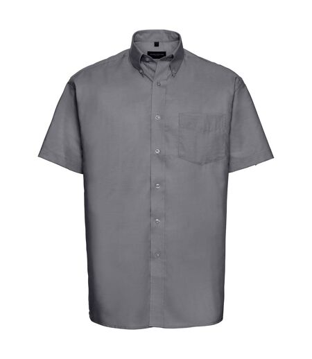 Russell Collection Mens Oxford Easy-Care Short-Sleeved Shirt (Silver)