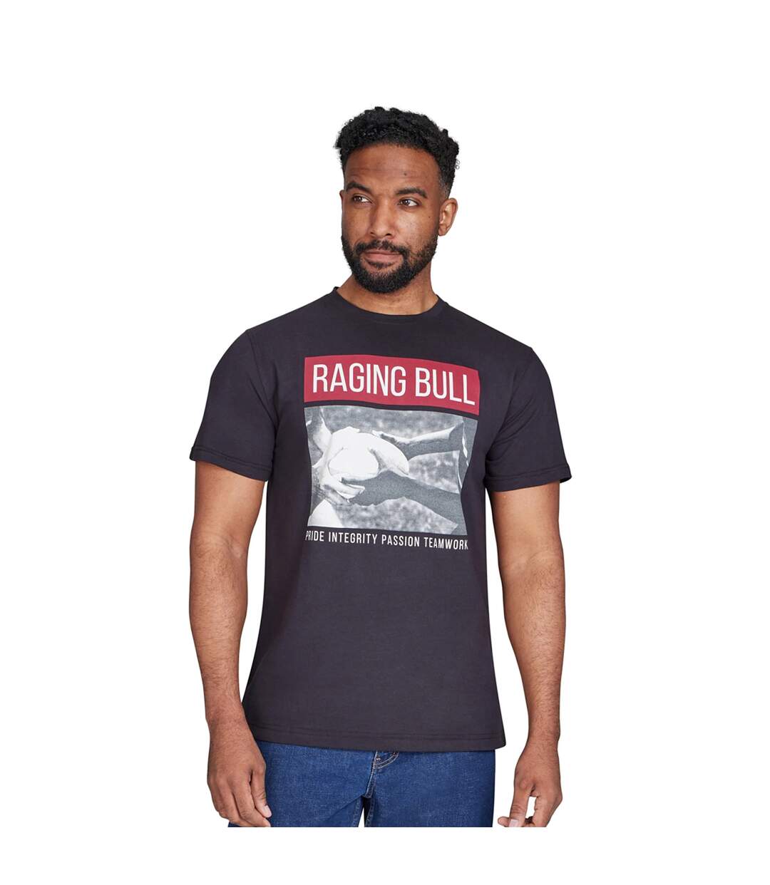 T-shirt Teamwork Homme Noir Raging Bull-3
