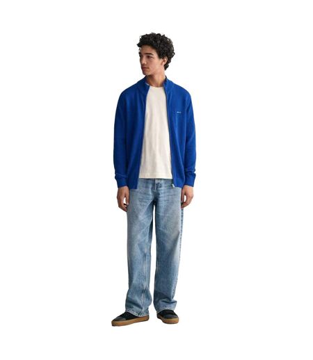 Mens Cotton Pique Zipped Cardigan Blue Gant