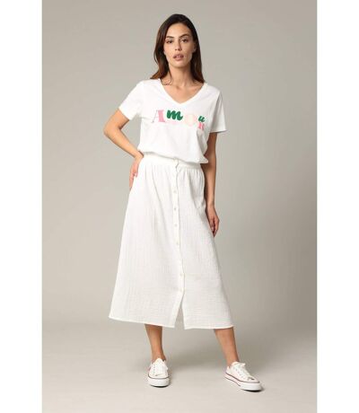 Jupe midi en gaze de coton jaune avec boutons TINLEY