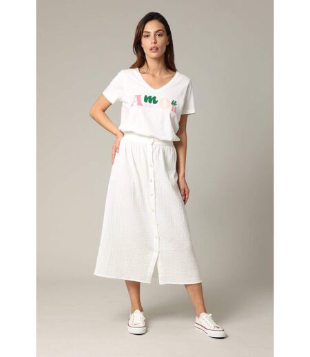 Jupe midi en gaze de coton jaune avec boutons TINLEY