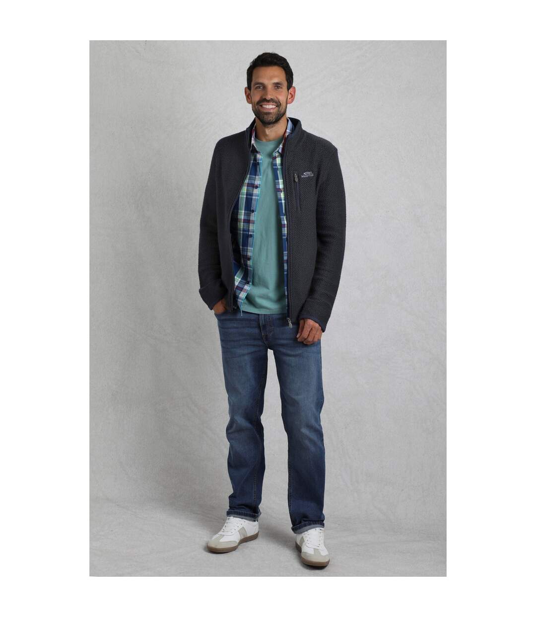 Mens transom zip macaroni eco friendly jacket navy Weird Fish-3
