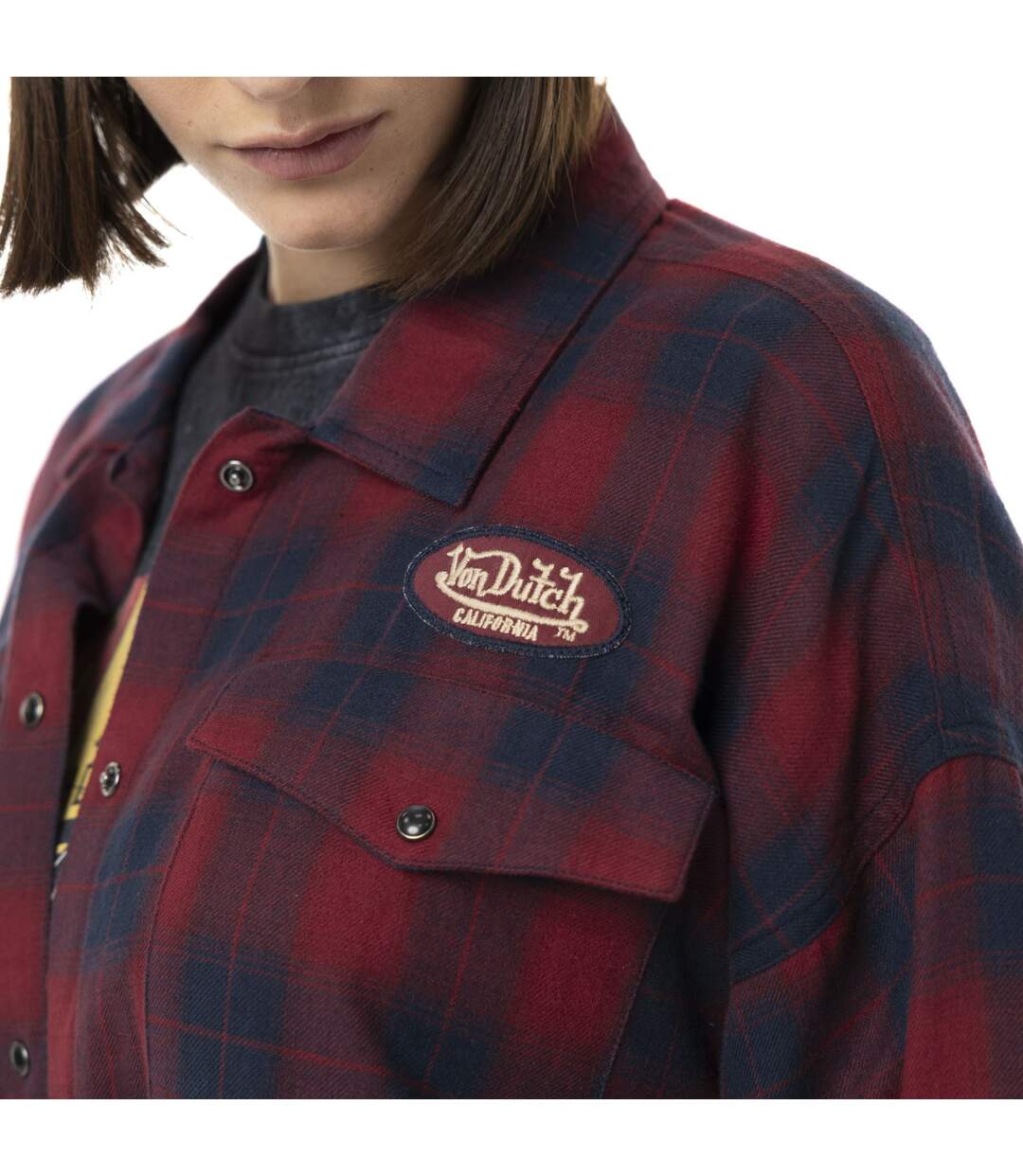 Sur-chemise femme à carreaux avec patchs Red Vondutch-2