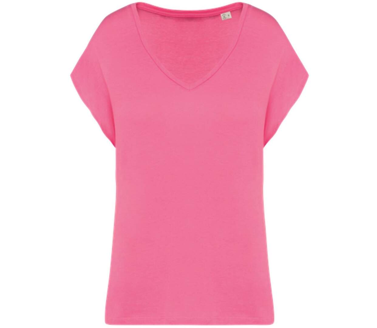 T-shirt loose à col V écoresponsable - Femme - PAT312 - rose candy-1