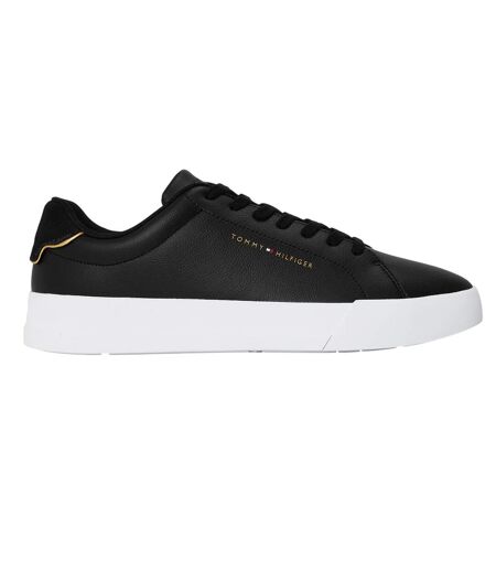 Mens Pebble Grain Court Leather Trainers Black Gold Tommy Hilfiger