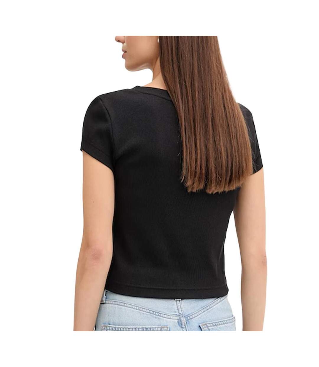T-Shirt noir femme calvin klein jeans label ri-cloud - l-2