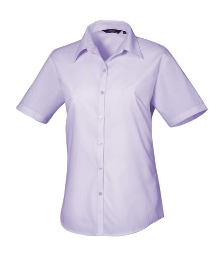 Short Sleeve Poplin Blouse / Plain Work Shirt Lilac Premier