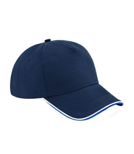 Beechfield Adults Unisex Authentic 5 Panel Piped Peak Cap (French Navy/Bright Royal/White) - UTBC4640
