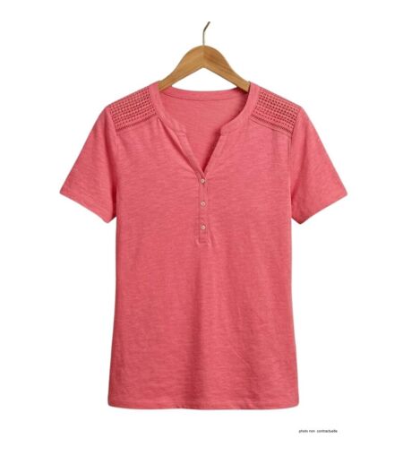 Tee-shirt femme MAYFLOWER TEEF4011A rose : la légèreté du coton flammé au style romantique