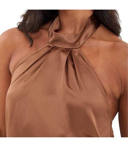 Womens/ladies Satin Halter Top Brown I Saw It First