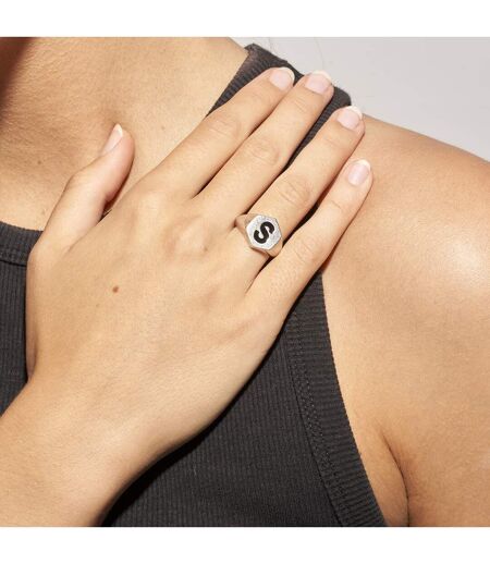 SUPERBE bague femme Hexagone noire en argent