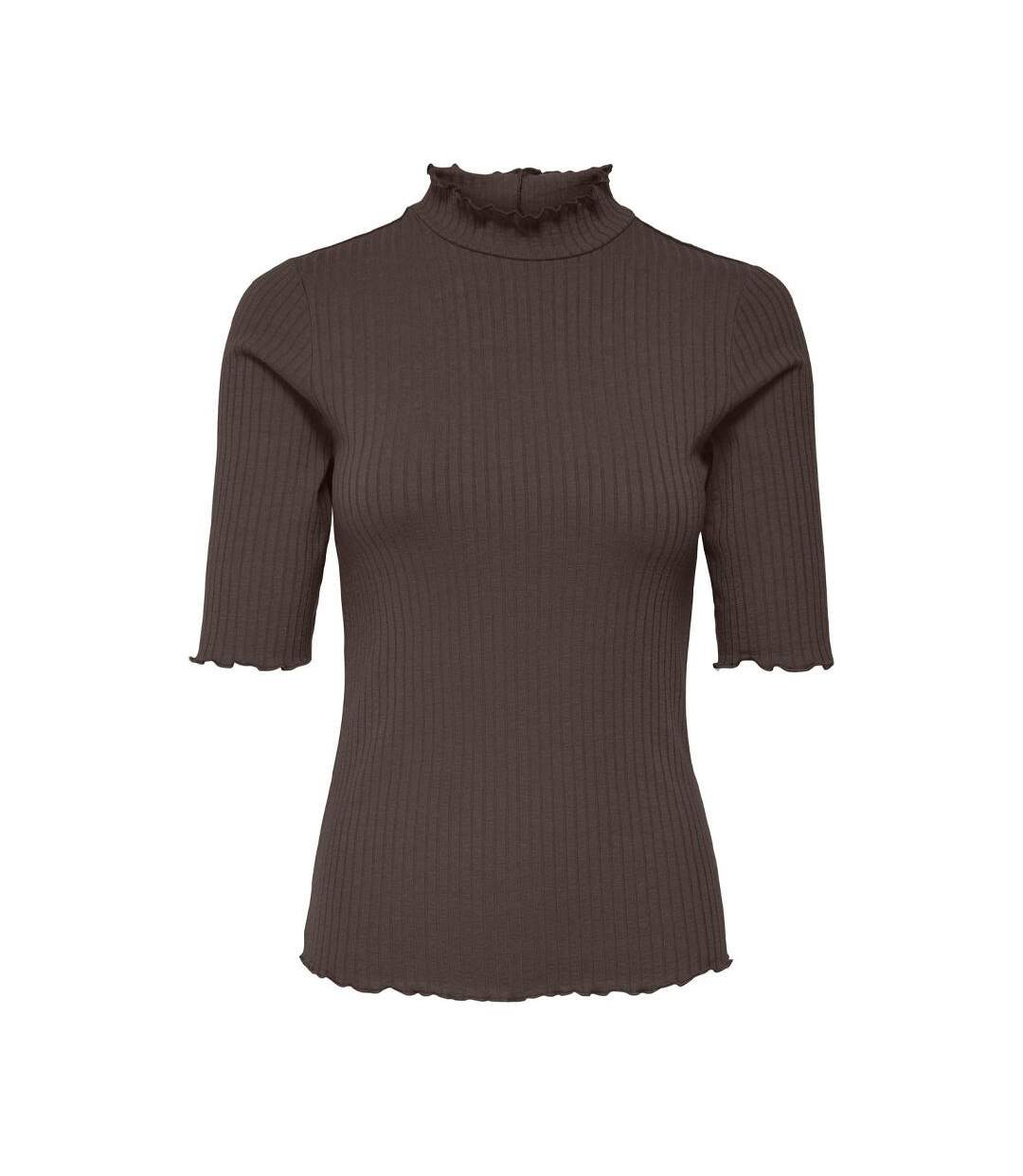 T-Shirt marron foncé femme jdy fransiska-1
