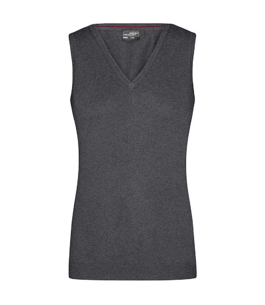 Débardeur Pull sans manches col V - FEMME - JN656 - gris anthracite-1