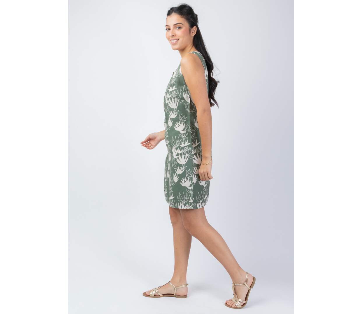 Robe coton femme kaki CHRISTINA imprimé fleur Coton Du Monde-2
