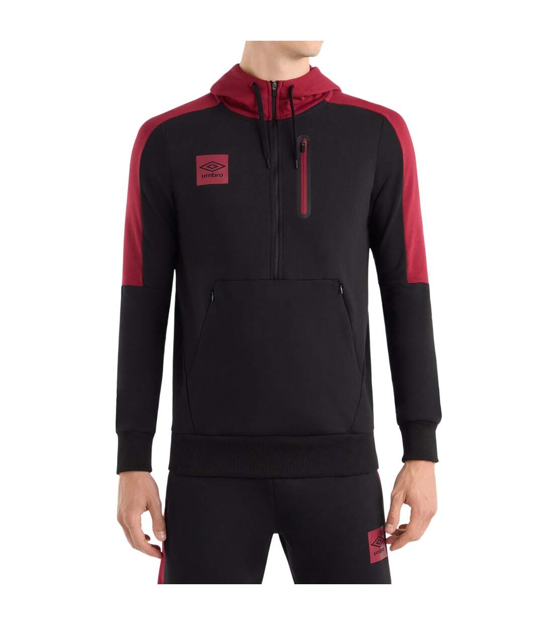 Mens terrace half zip hoodie black/tibetan red Umbro-1