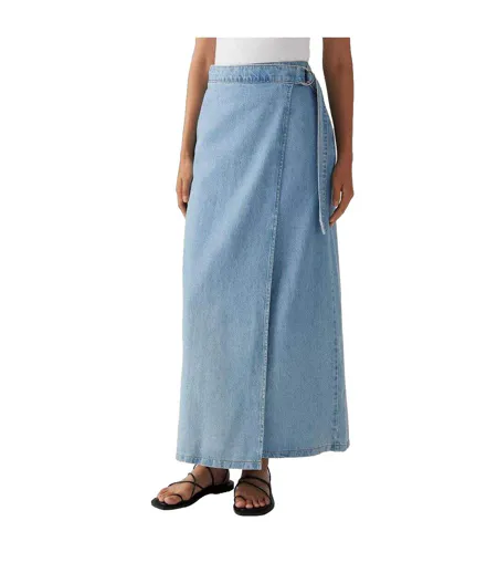 Womens/ladies Column Denim Wrap Skirt Blue Levis