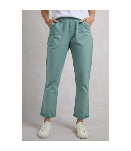 Womens/ladies Malorri Organic Cotton Trousers Mineral Blue Weird Fish