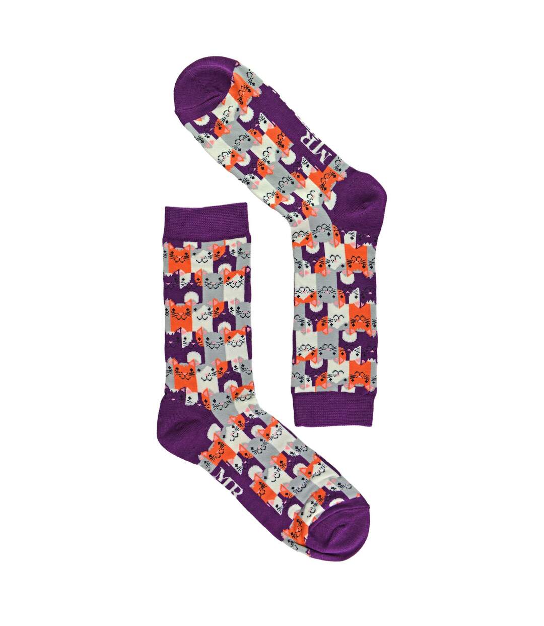 1 Pack Mens Novelty Purple Happy Cat Bamboo Socks-3