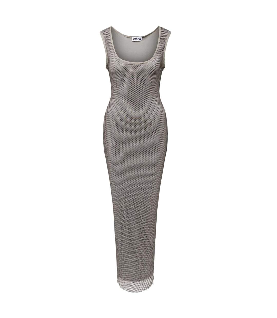 Womens/ladies Rhinestone Mesh Scoop Neck Slim Maxi Dress Silver AmyLynn-2