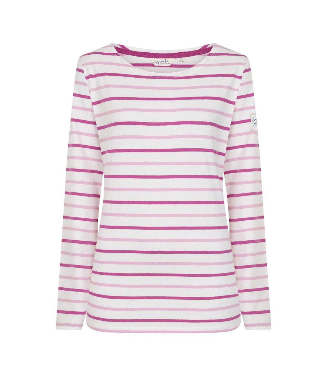 Womens/ladies Breton Colour Stripe Long-sleeved T-shirt Pink Lazy Jacks-1