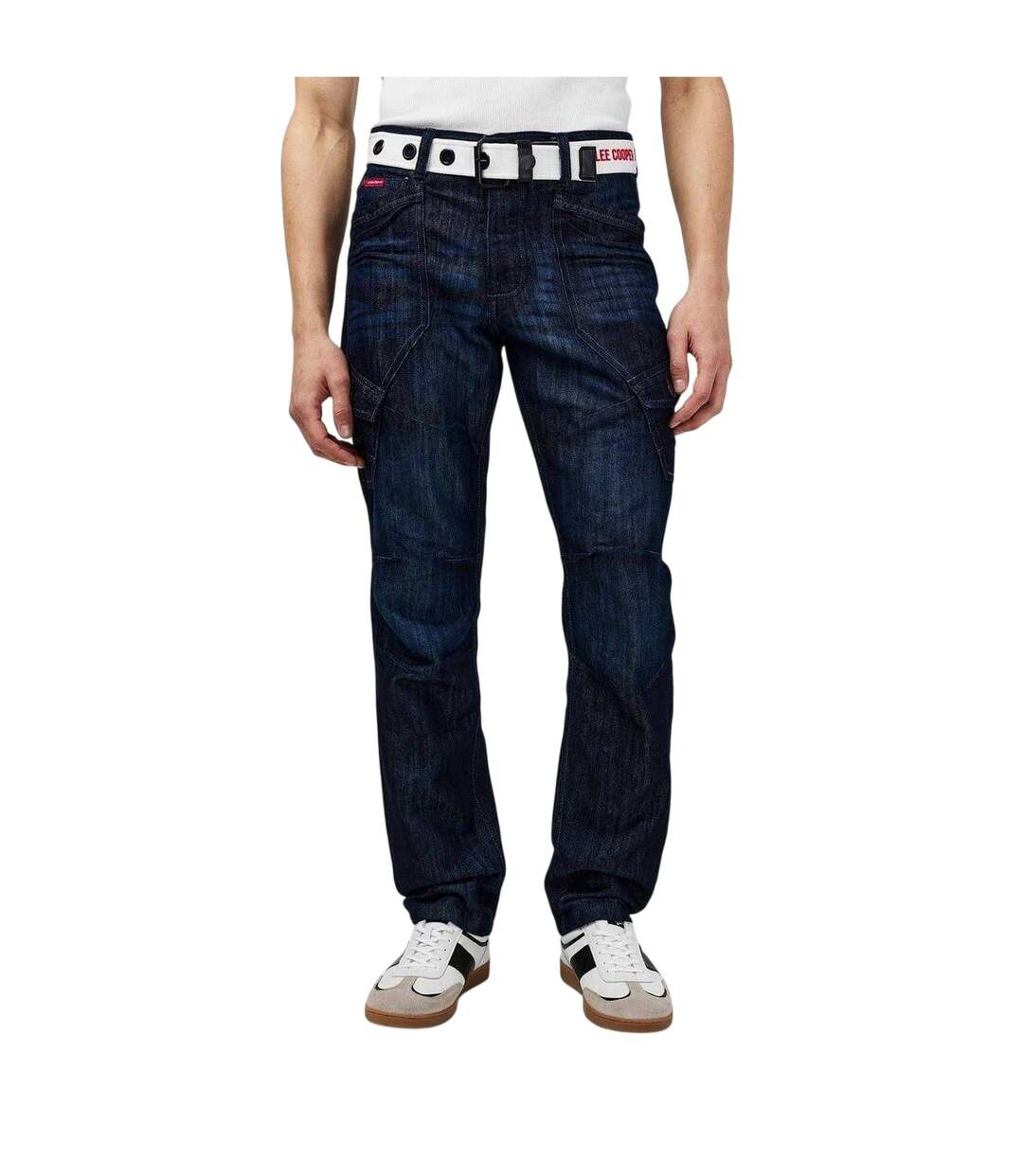 Mens Belted Cargo Jeans Dark Wash Lee Cooper-4