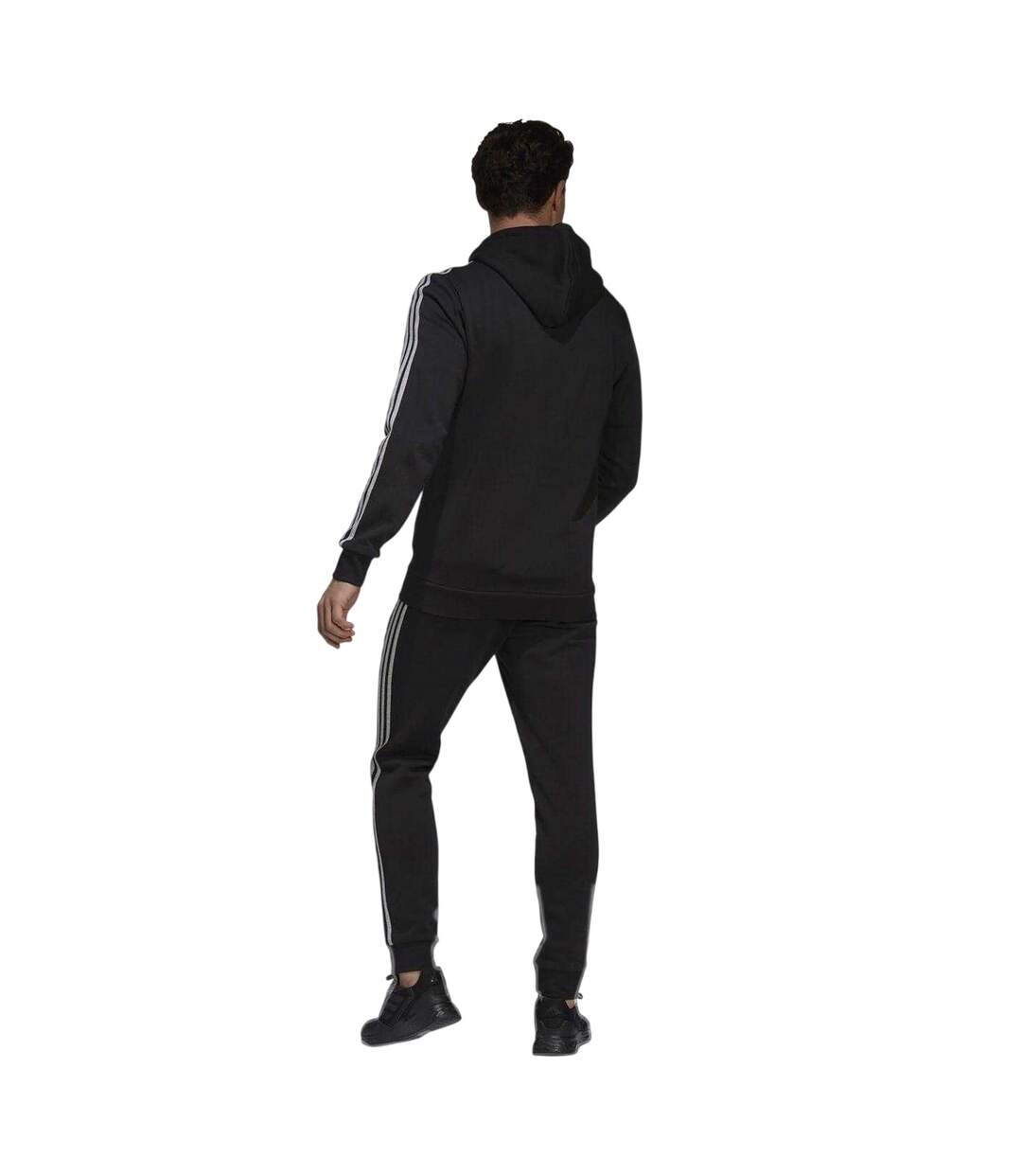 Mens 3 Stripes Fleece Tracksuit Black Grey Adidas-3