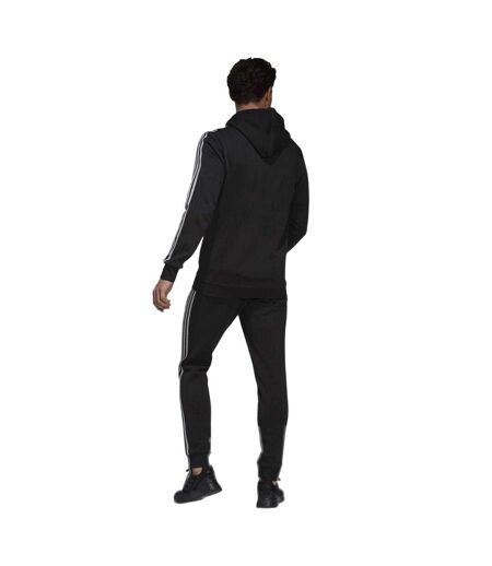 Mens 3 Stripes Fleece Tracksuit Black Grey Adidas