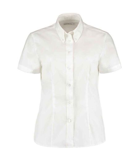 Womens/ladies Premium Oxford Tailored Short-sleeved Shirt White Kustom Kit