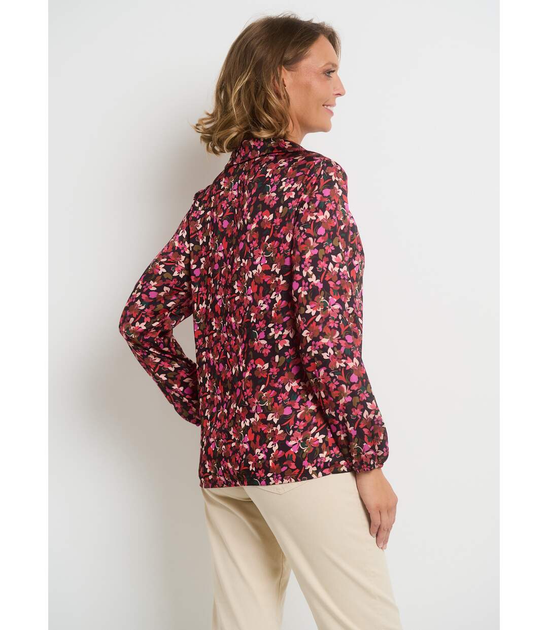 Blouse imprimée col V manches élastiquées-2