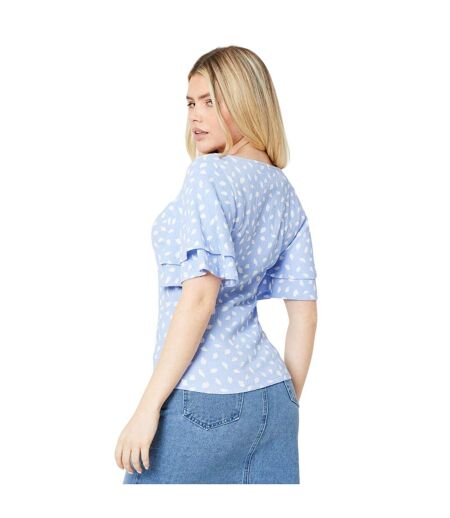 Womens/ladies square neck double frill top blue Dorothy Perkins