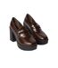 Womens/ladies cash chunky high heel penny loafers brown Faith