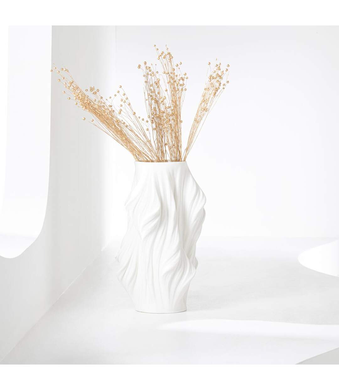 Vase Déco en Porcelaine Impression 3D 40cm Blanc-2