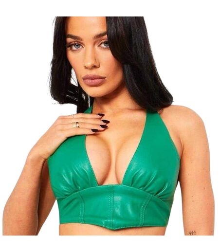 Womens/ladies Faux Leather Corset Top Green Missy Empire