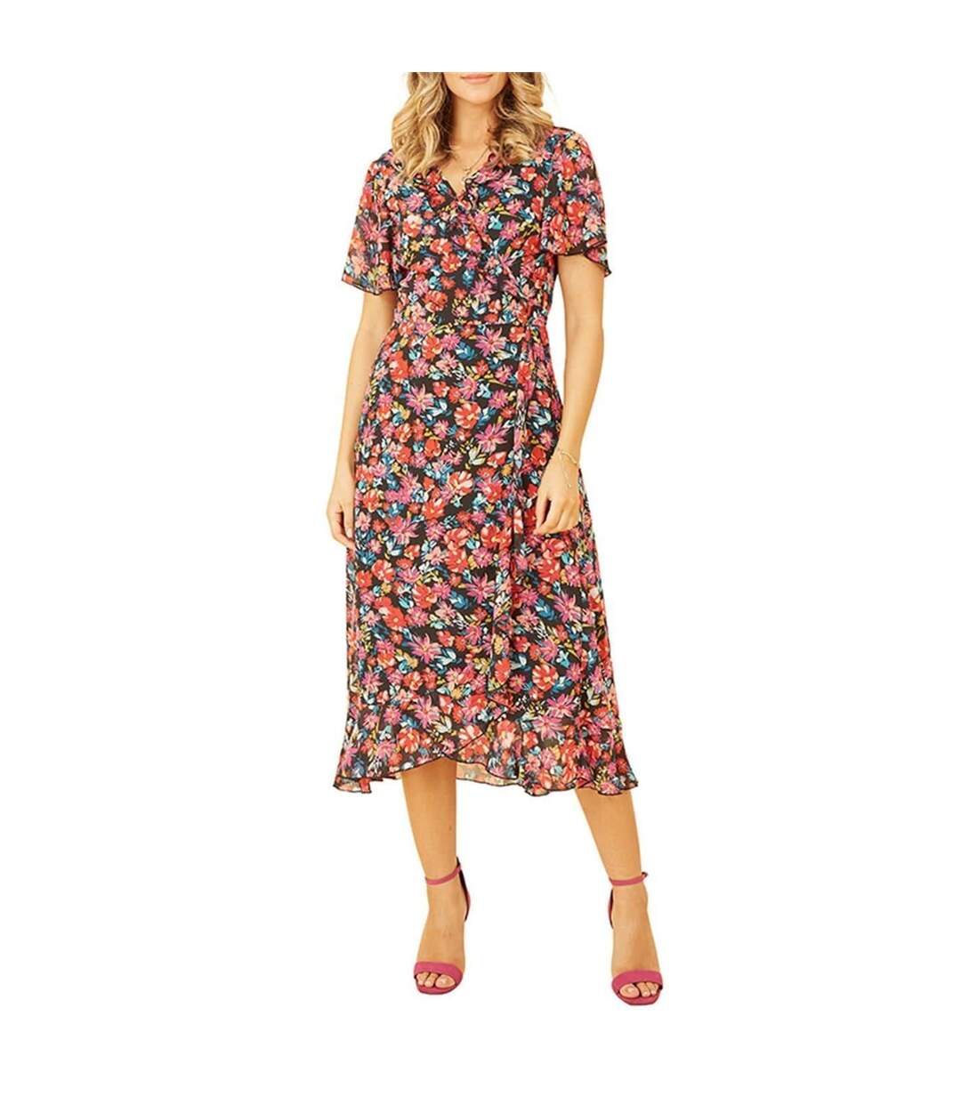Robe Portefeuille Motif/style Floral Femme Noir Yumi-4