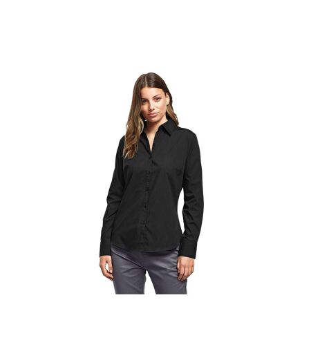 Premier Womens/Ladies Poplin Long Sleeve Blouse / Plain Work Shirt (Black) - UTRW1090