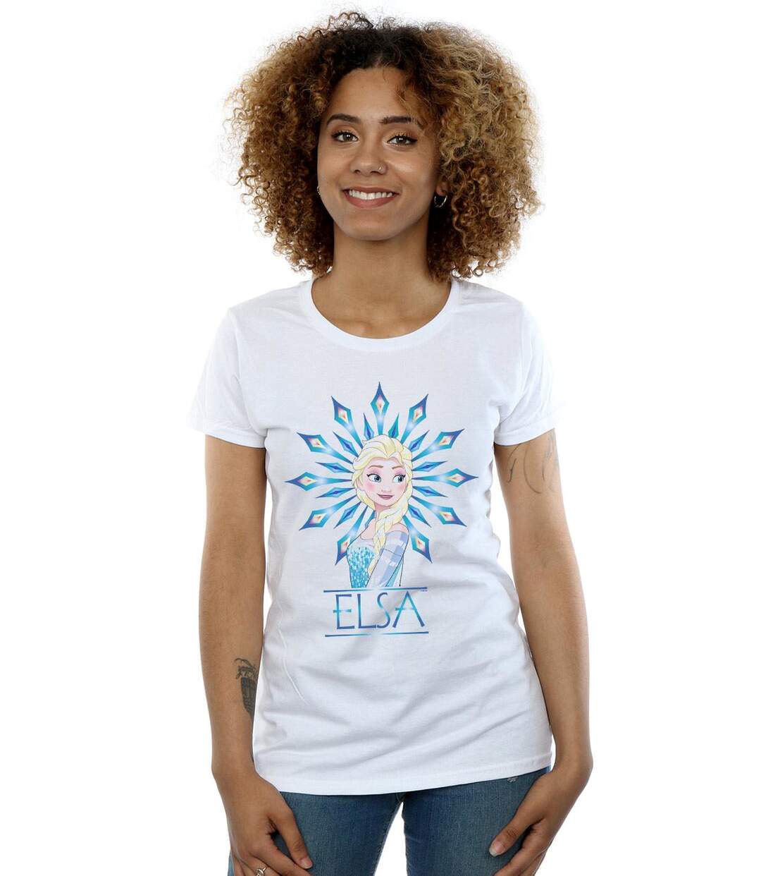 Disney T-shirt en coton Femme/Femme Frozen Elsa Snowflake (Blanc) - UTBI22057-2