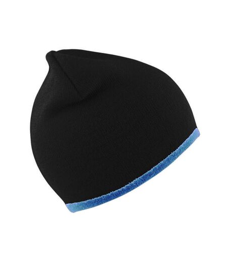 Result Unisex Reversible Fashion Fit Winter Beanie Hat (Black/Sky)