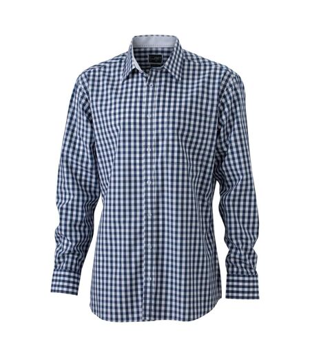 Chemise Motif/style À Carreaux Homme Bleu Marine Blanc James And Nicholson