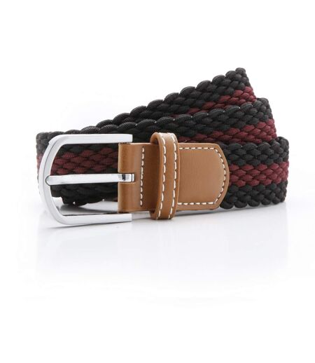 Asquith & Fox Mens Two Colour Stripe Braid Stretch Belt (Black/Burgundy) - UTRW5539