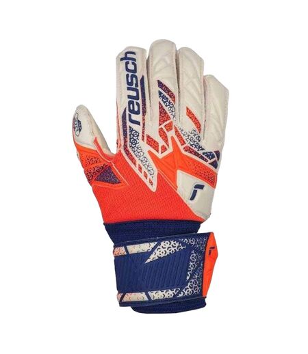 Childrens/kids Attrakt Silver Goalkeeper Gloves Orange Blue White Reusch
