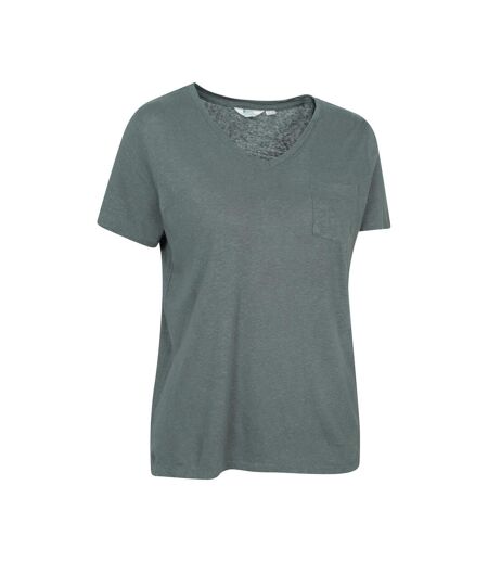 Womens/ladies Slub Linen Blend T-shirt Khaki Green Mountain Warehouse