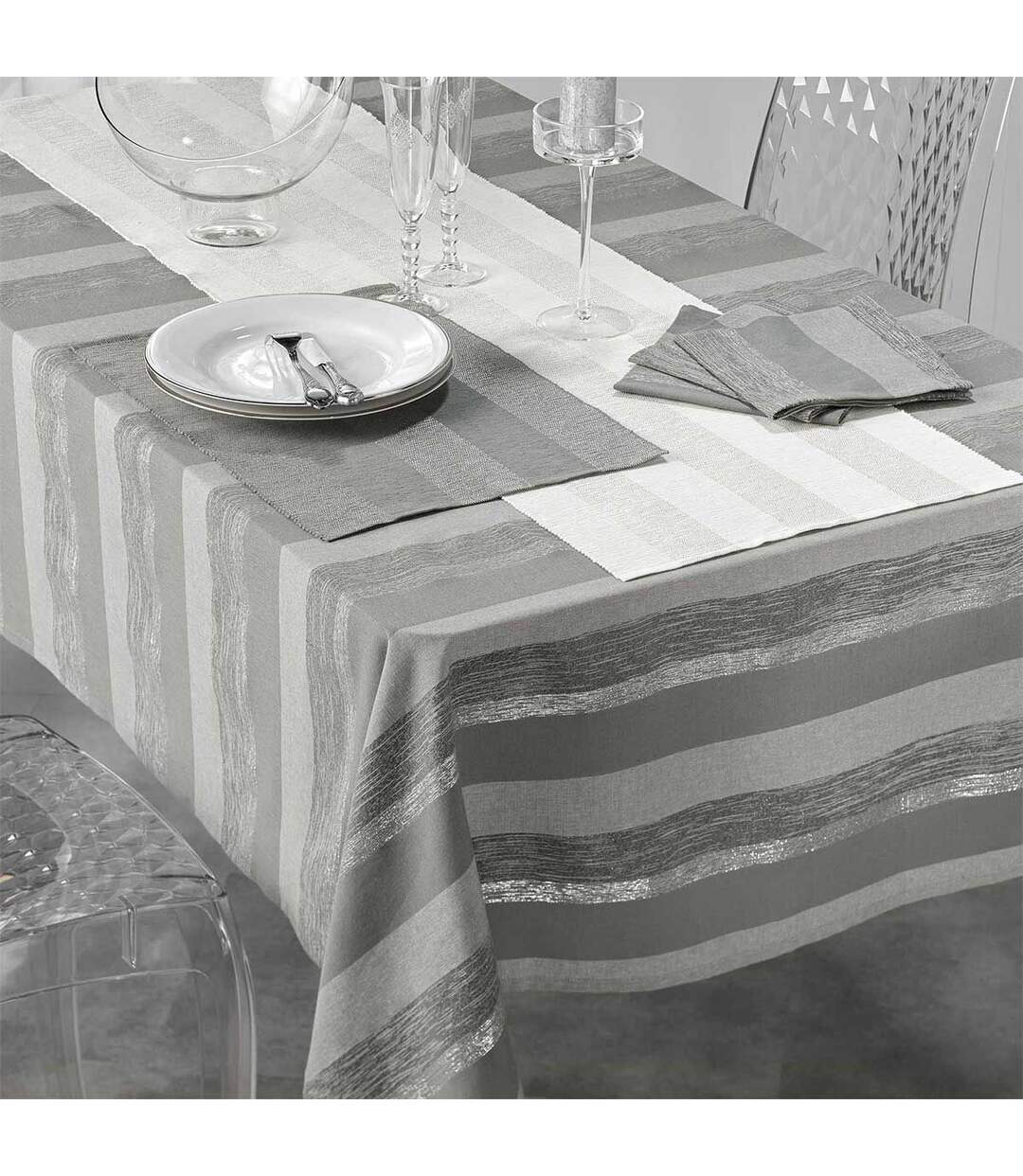Nappe en Coton Tissée Eldora 140x240cm Gris-3