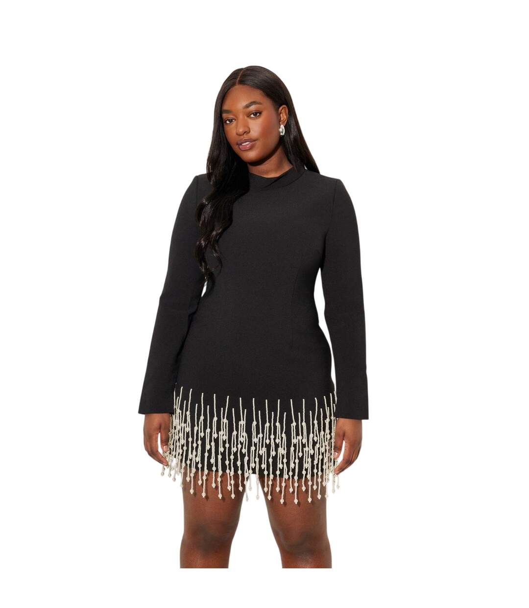 Robe Courte Manches Longues Fête Motif/style Perle Femme Noir Muse-4